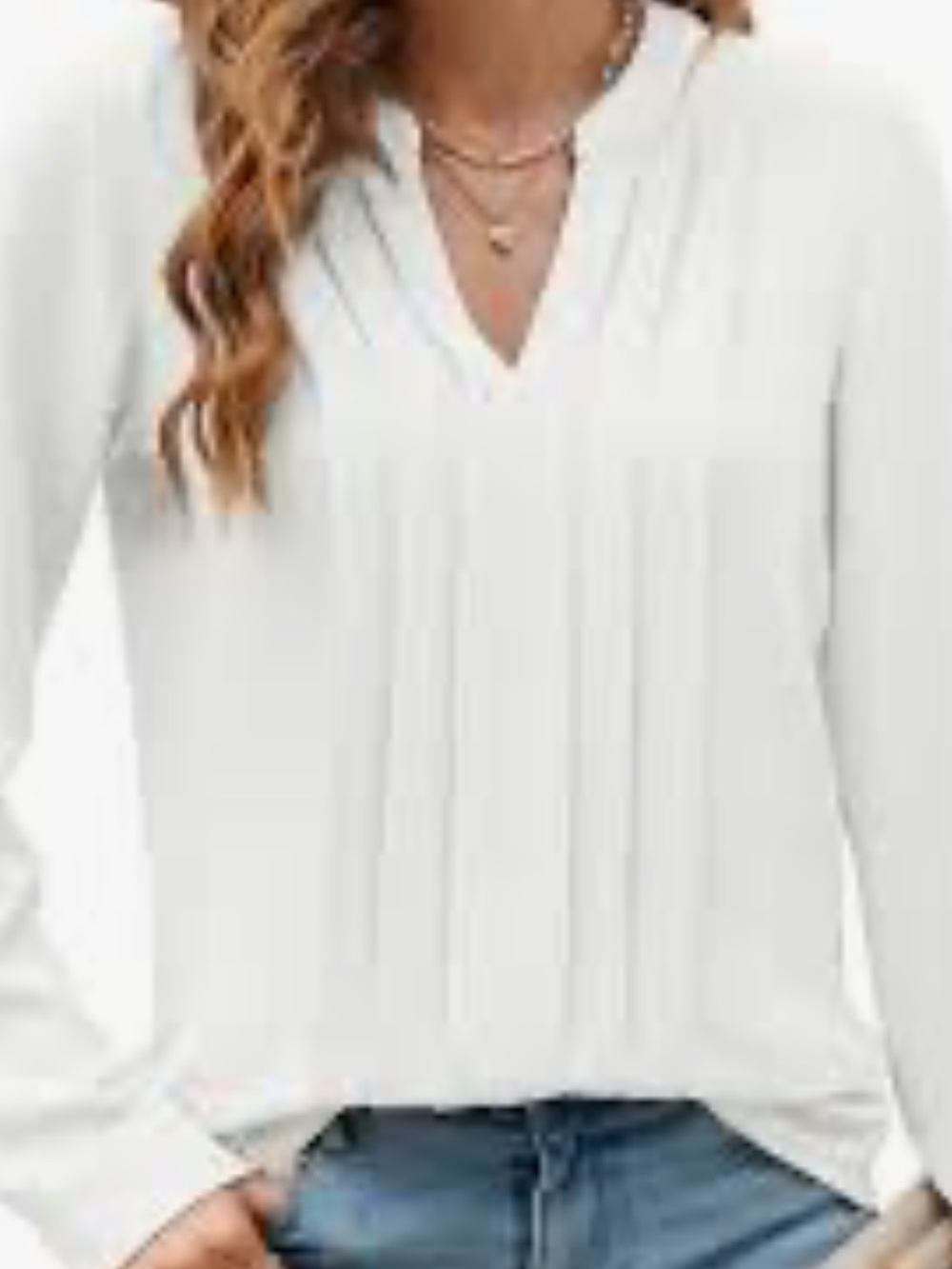 White House Black Market White V-Neck Pleated Blouse